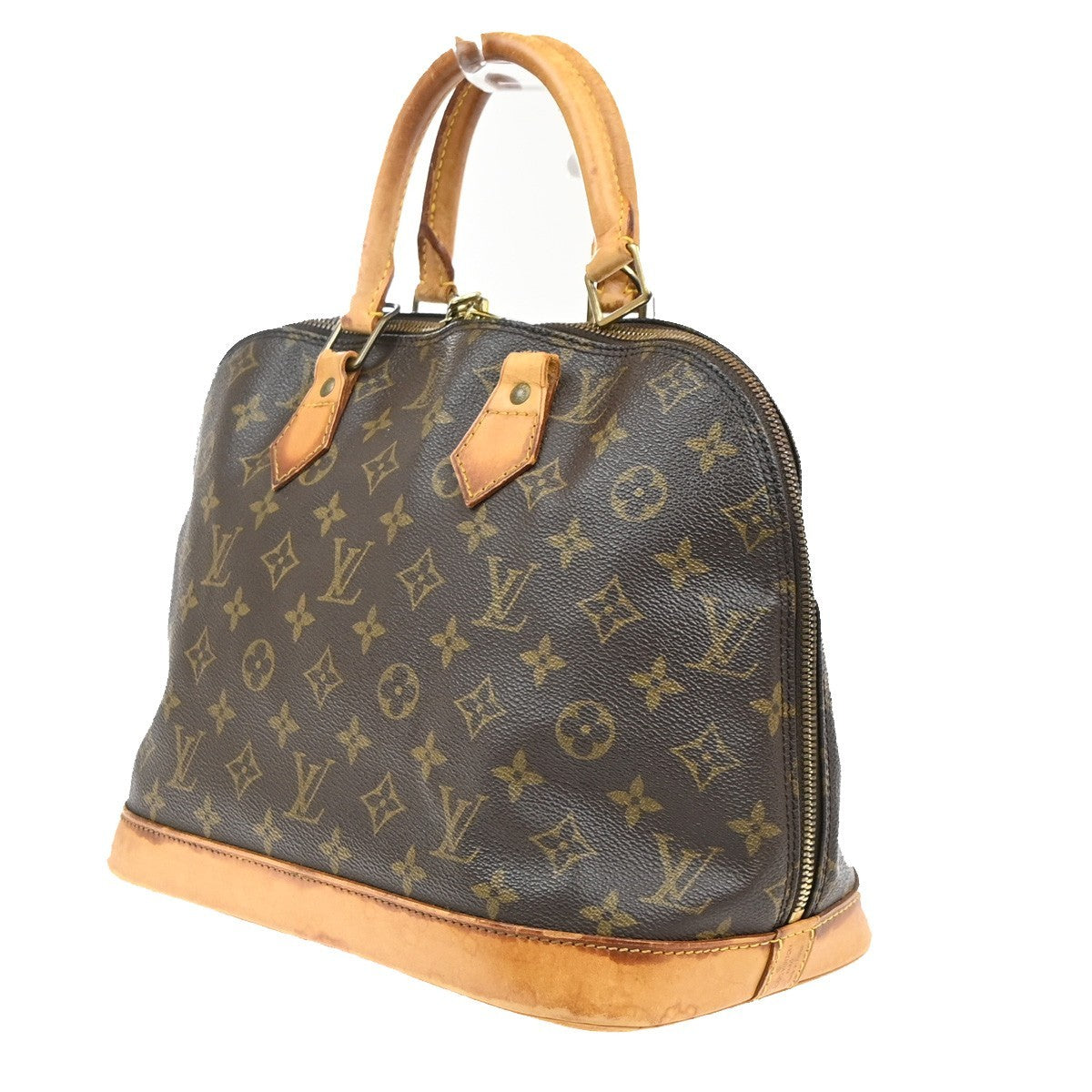 LOUIS VUITTON LV Logo Alma Hand Bag Monogram Leather Brown France M51130 02MA641