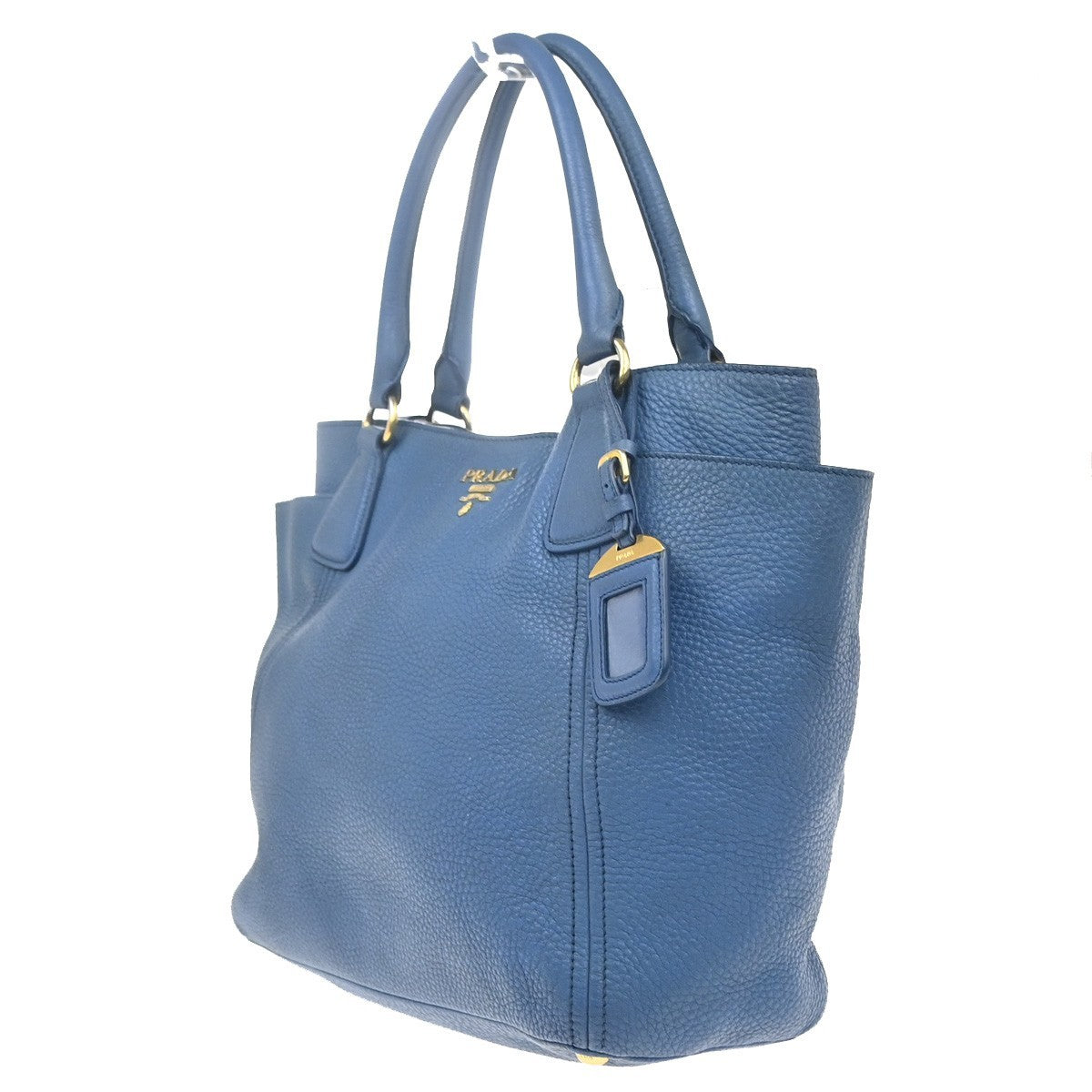 PRADA Logo 2way Shoulder Hand Bag Vitello Daino Leather Blue GHW 76MA442