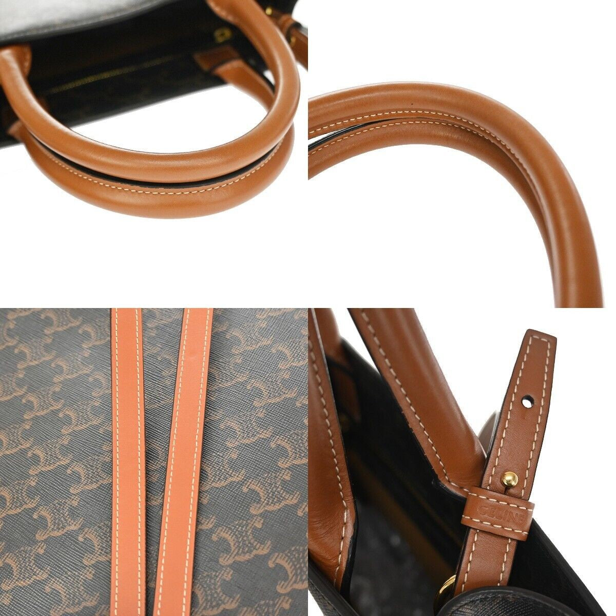 CELINE Vertical Cabas Hand Tote Bag Triomphe Canvas Leather Brown Black 680RH006
