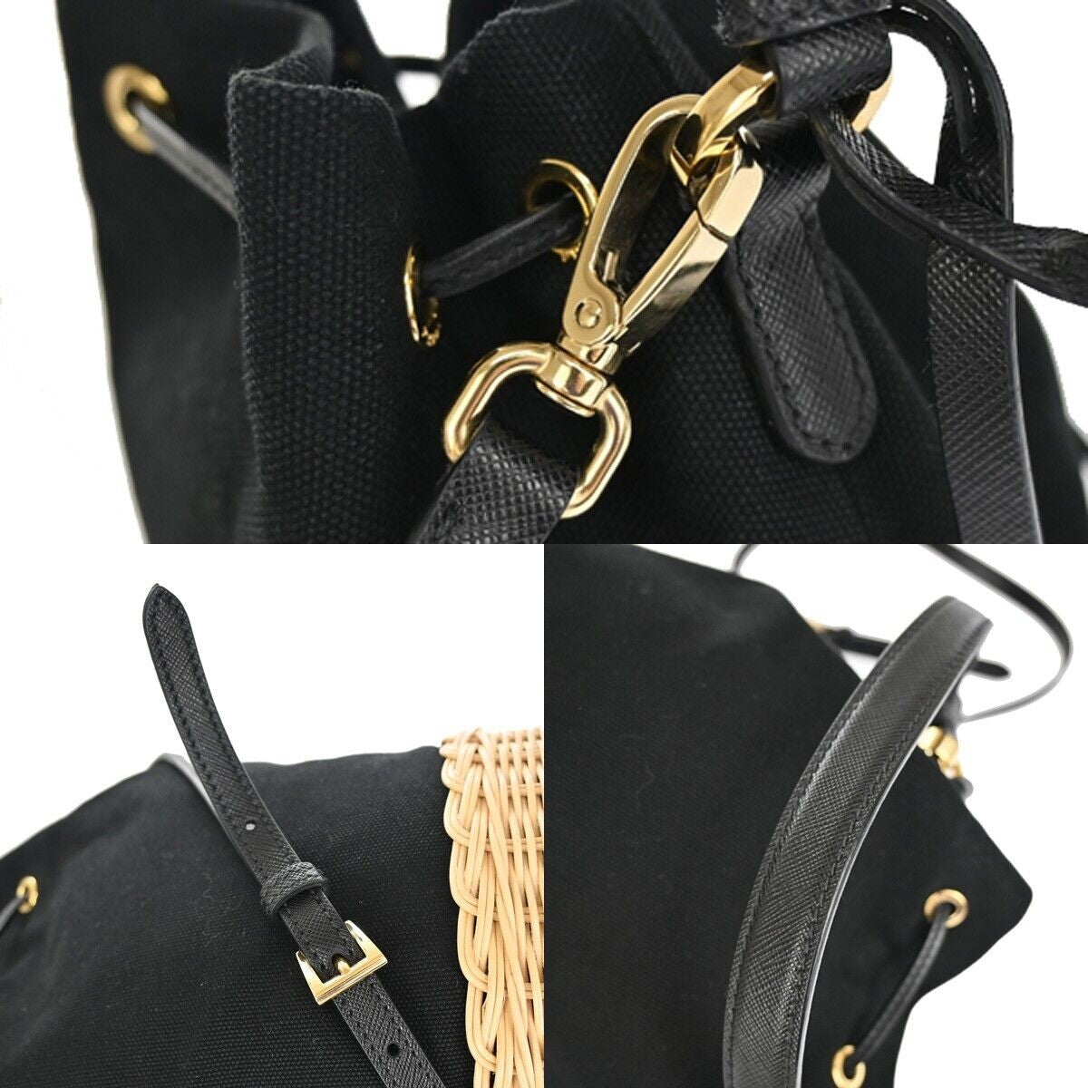 PRADA 2Way Plage Wicker 2Way Shoulder Hand Bag Straw Canvas Leather 669RH025