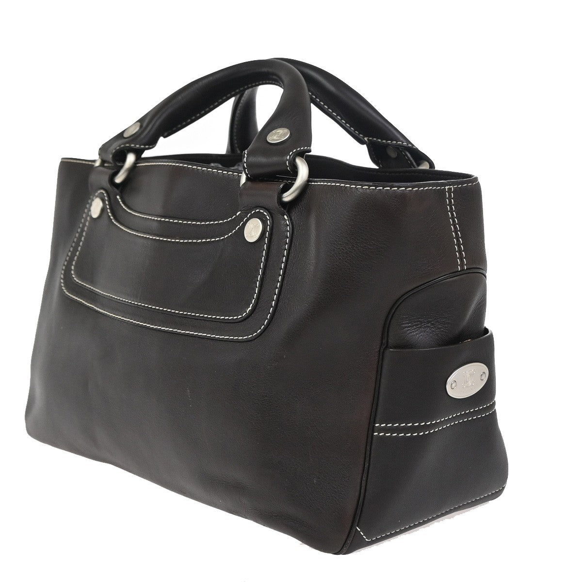 CELINE Logo Boogie Stitch Detail Hand Tote Bag Leather Brown GHW Italy 35ZA347