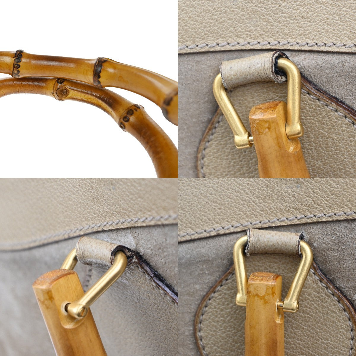GUCCI Logo Bamboo Handle Tote Hand Bag Suede Leather Beige GHW Italy 38MA593