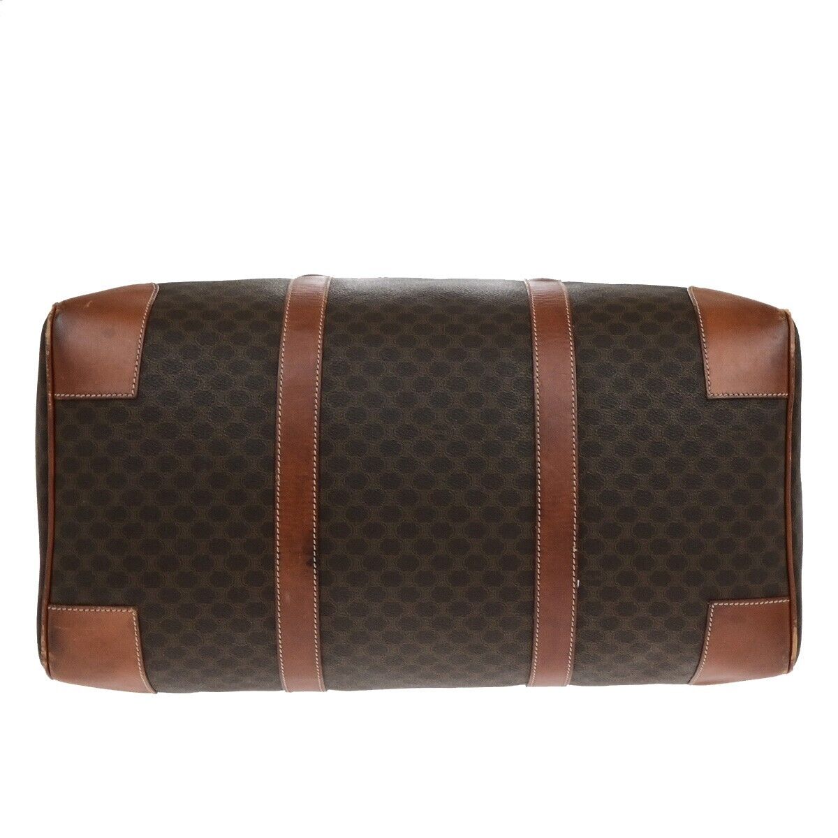 CELINE Macadam Pattern Travel Hand Bag PVC Leather Brown Gold Italy 64ED951