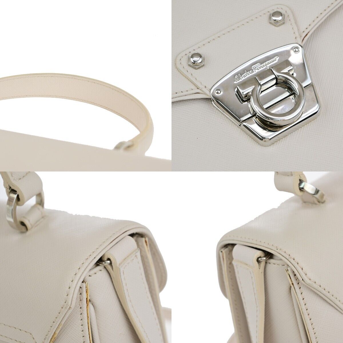 SALVATORE FERRAGAMO Logo Gancini 2Way Shoulder Bag Leather Ivory SHW 33EC737
