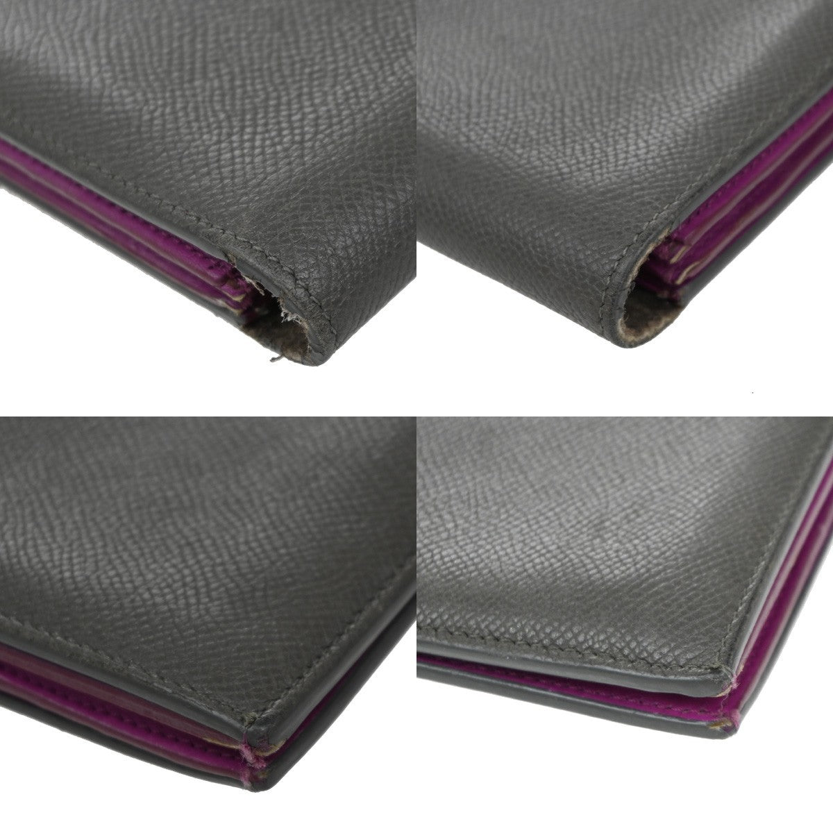CELINE Logo Bifold Long Wallet Leather Gray Purple SHW 02EG115
