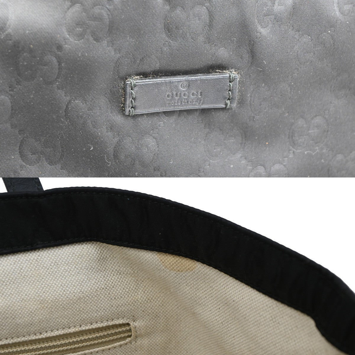 GUCCI GG Logo Pattern Shoulder Tote Bag Nylon Leather Black Italy GHW 61TA275