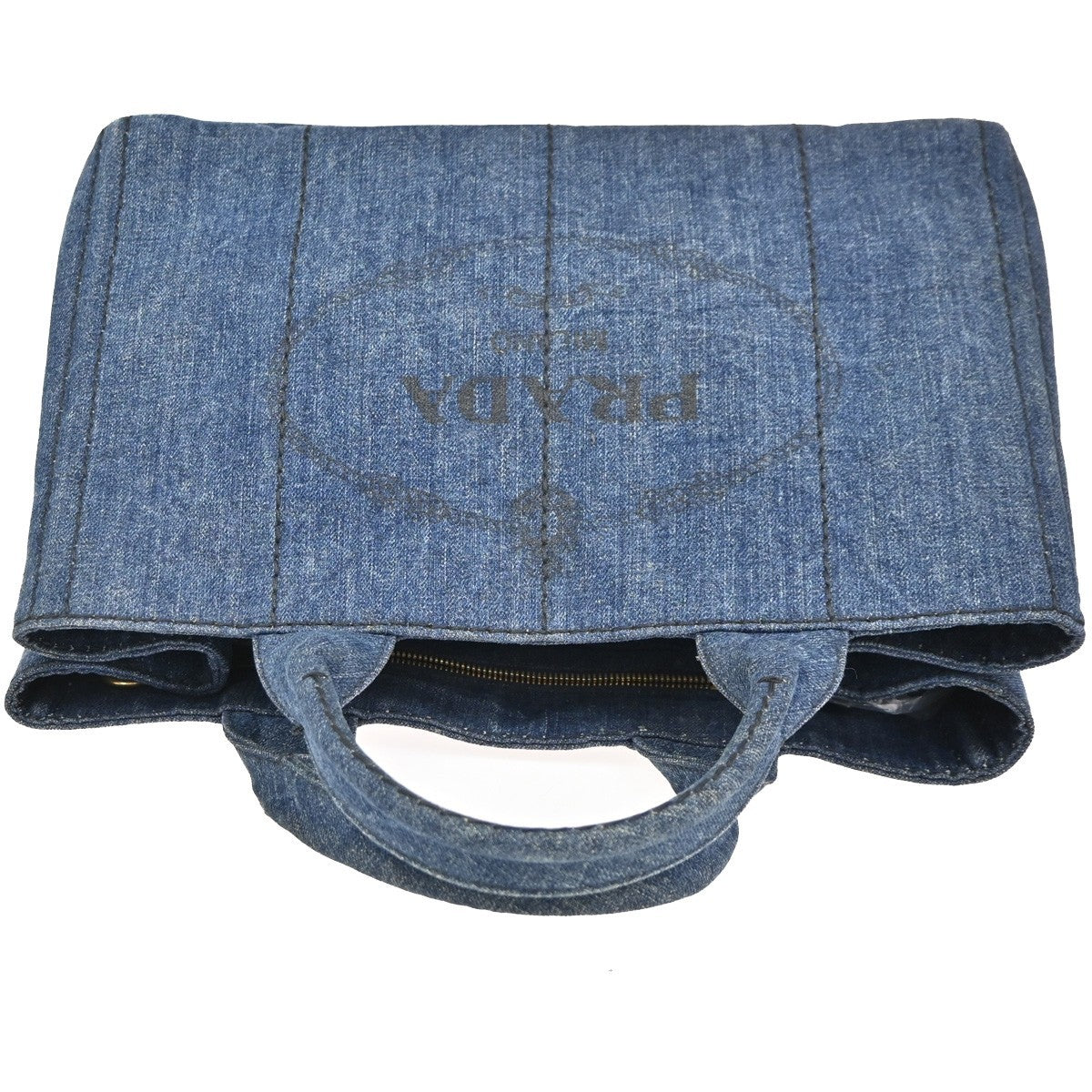 PRADA MILANO Logo Canapa Tote Handbag Denim Canvas Navy Blue GHW 16CA844