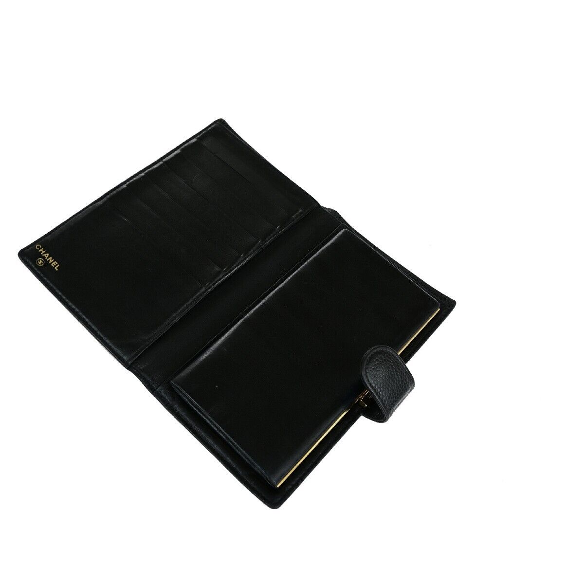CHANEL CC LOGO Long Bifold Wallet Grained Calfskin Leather Black France 16RK701