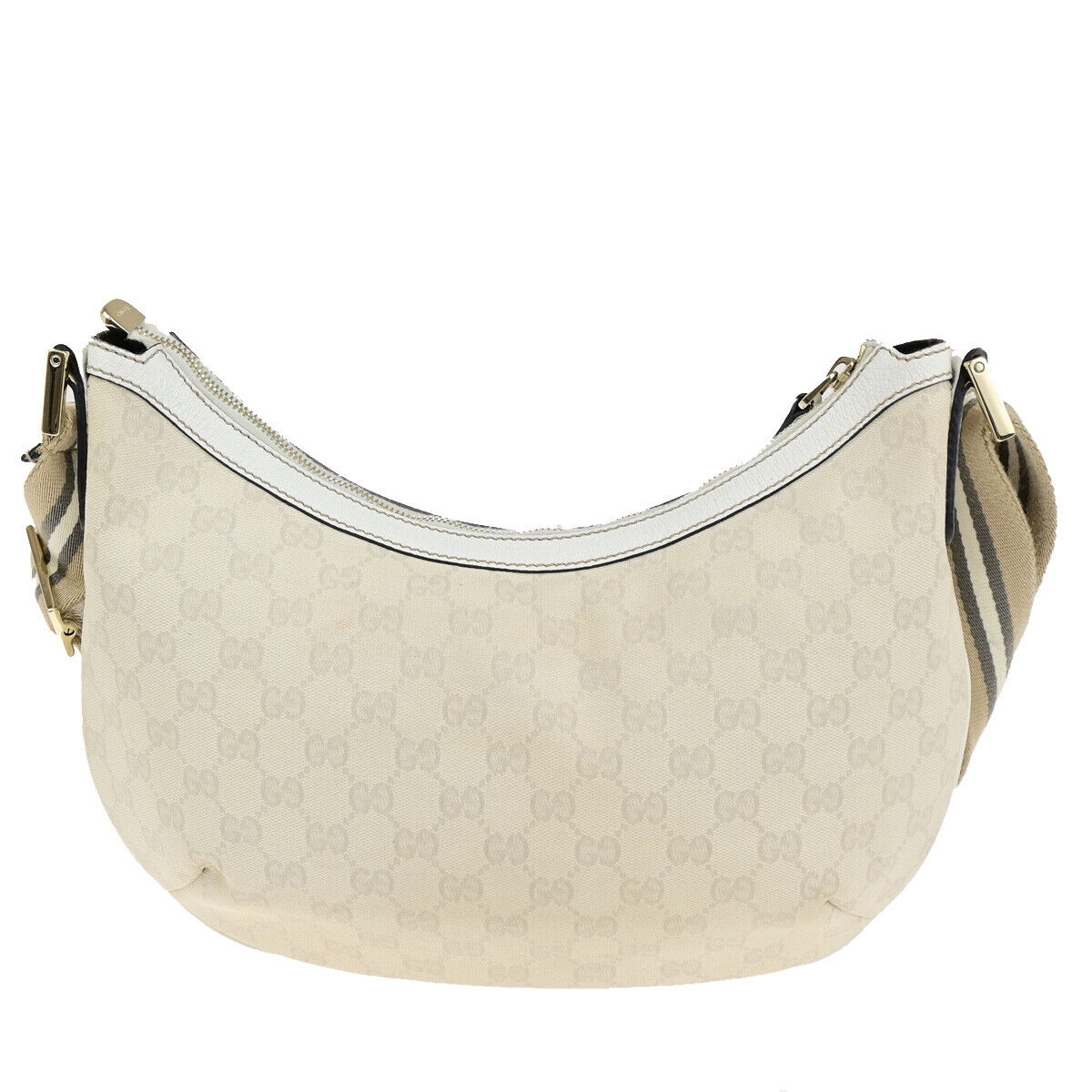GUCCI Logo Sherry GG Pattern Shoulder Bag Canvas Leather Beige GHW 36YG781