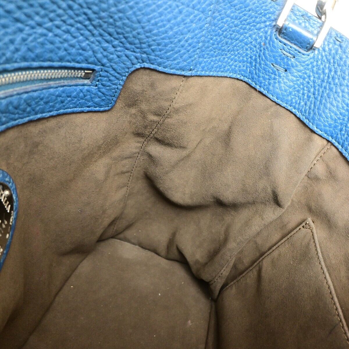 FENDI Logo Anna Selleria Bucket Shoulder Bag Leather Blue Italy 83FB186
