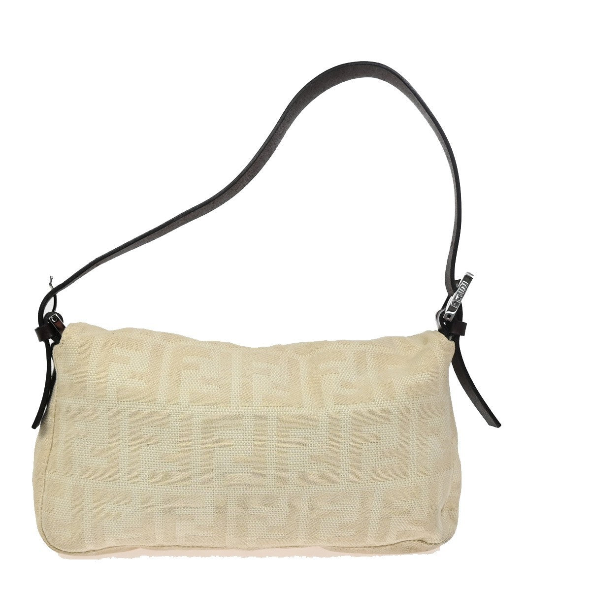 FENDI Mamma Baguette Zucca Shoulder Bag Canvas Leather White SHW Italy 98ZA279
