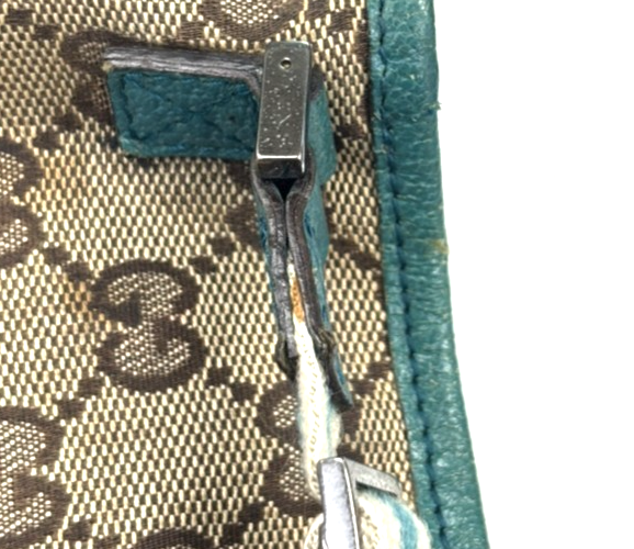 GUCCI GG Pattern Sherry Shoulder Bag Canvas Leather Beige Green Italy 64MA586