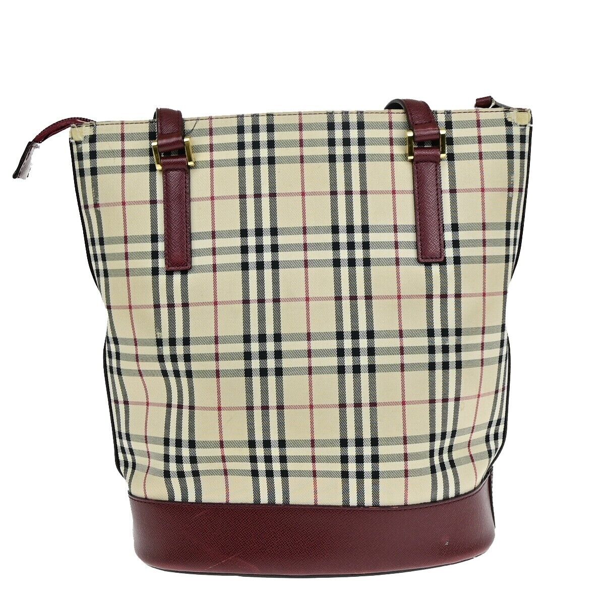BURBERRY Logo Nova Check Shoulder Bag Canvas Leather Beige Bordeaux 60KA218