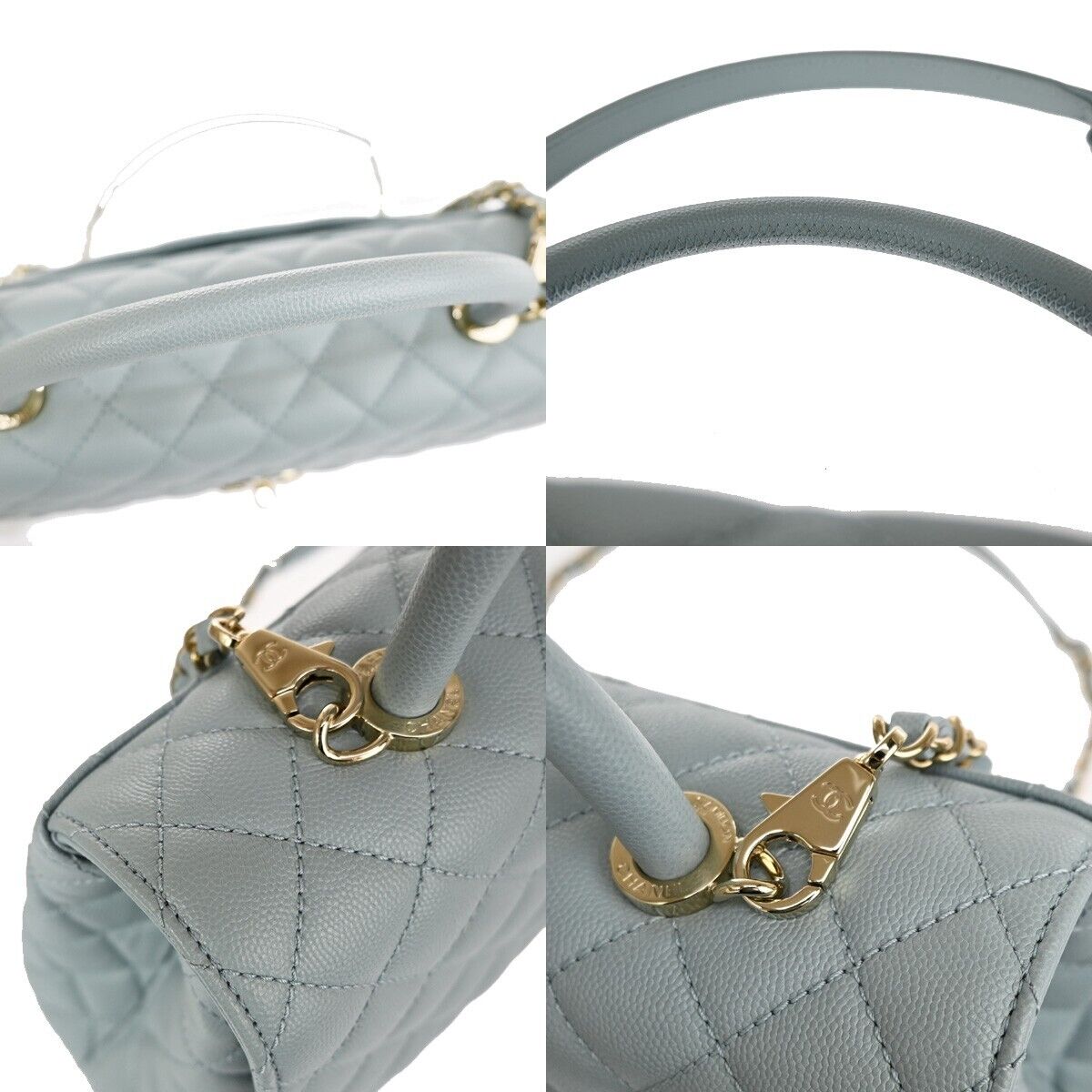 CHANEL CC Matelasse 2Way Chain Shoulder Bag Caviar Skin Leather Blue 901RH897