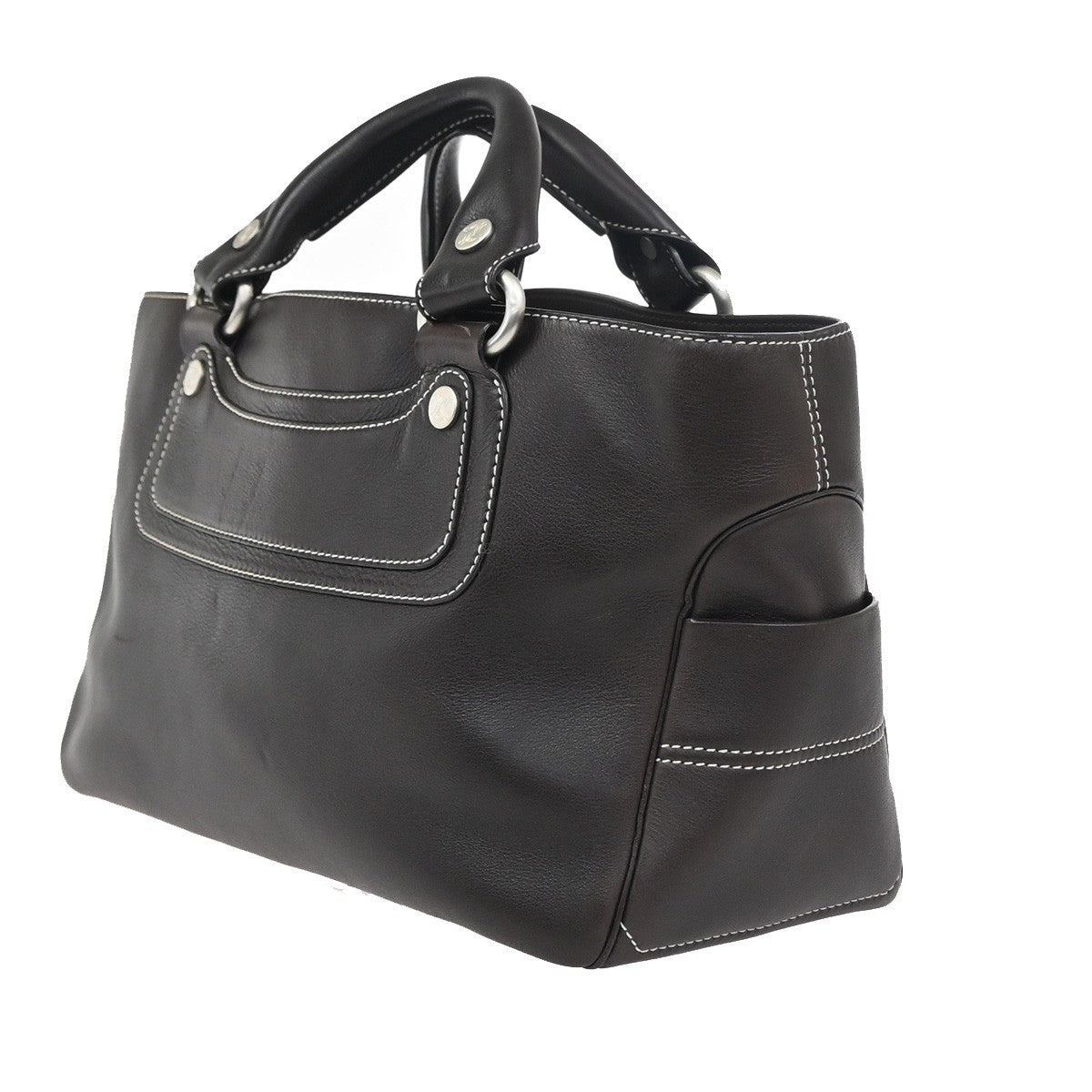 CELINE Logo Boogie Stitch Detail Hand Tote Bag Leather Brown GHW Italy 35ZA347
