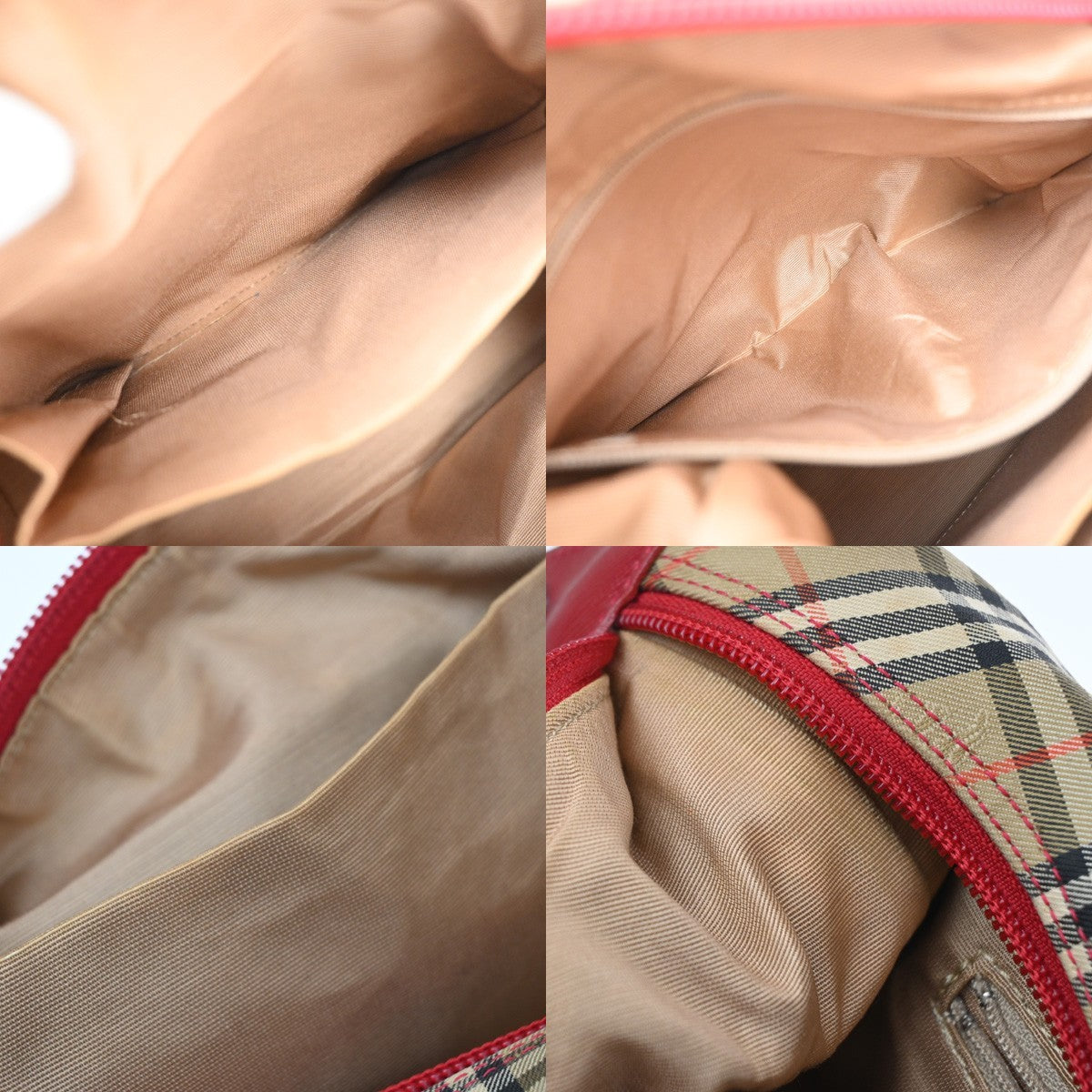 Burberrys Logo Nova Check Shoulder Hand Bag Canvas Leather Beige Red GHW 32RL976