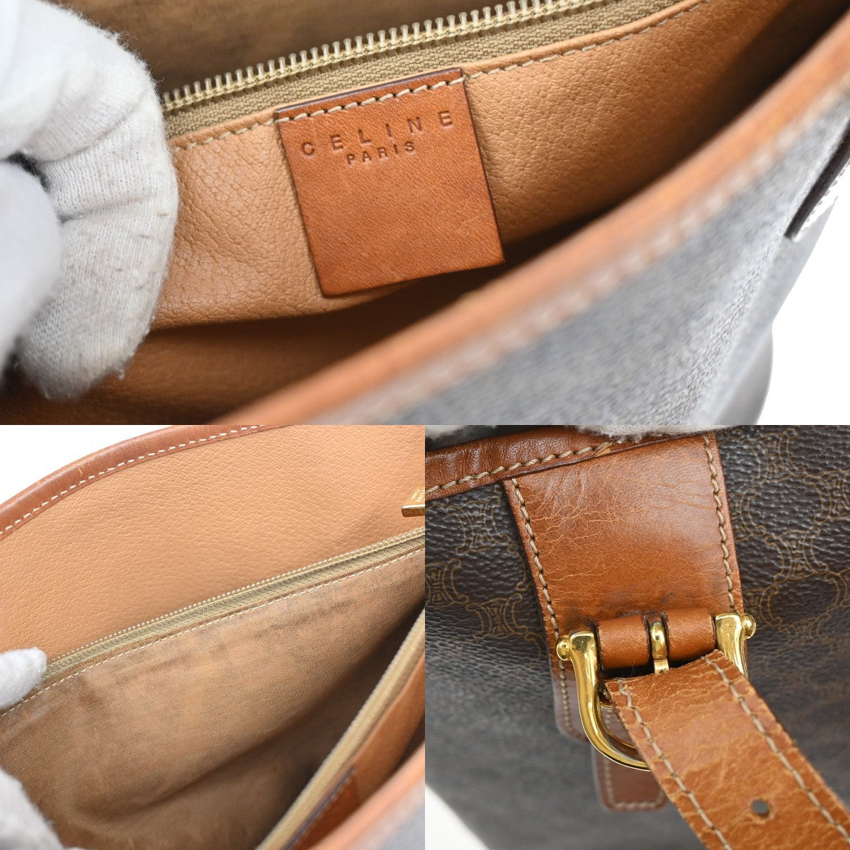 CELINE Logo Macadam Pattern Shoulder Tote Bag PVC Leather Brown GHW 67KP100