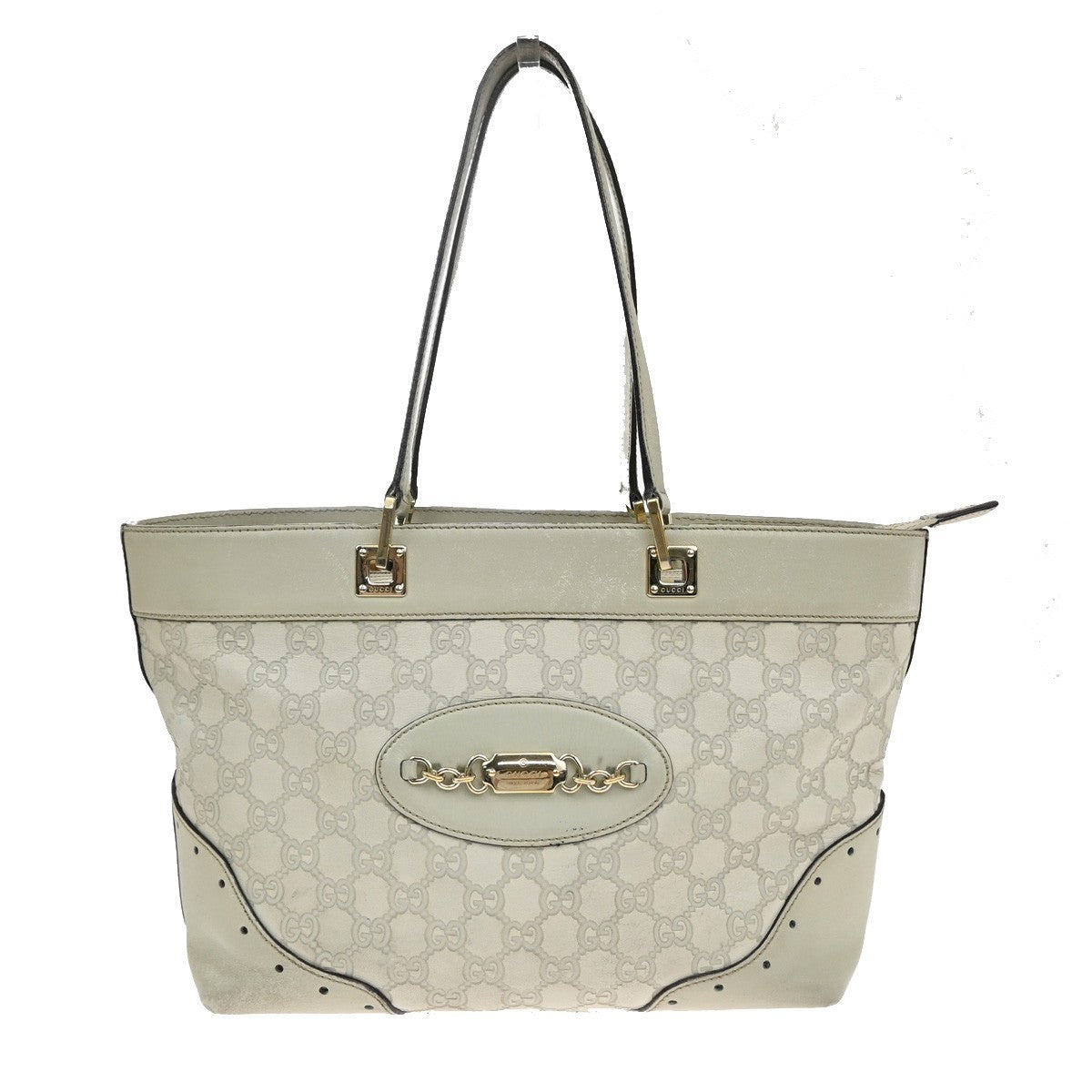 GUCCI GG Pattern Guccissima Shoulder Hand Bag Embossing Leather White 65EG400