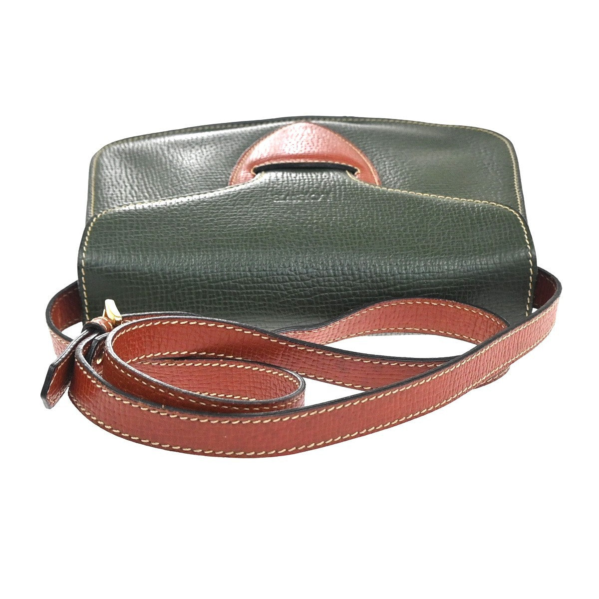 LOEWE Logo Barcelona Bicolor Shoulder Bag Leather Green Brown Italy 87KC777