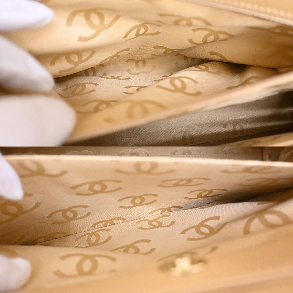 CHANEL CC Logo Matelasse Chain Shoulder Tote Bag Leather Beige GHW 305RJ393