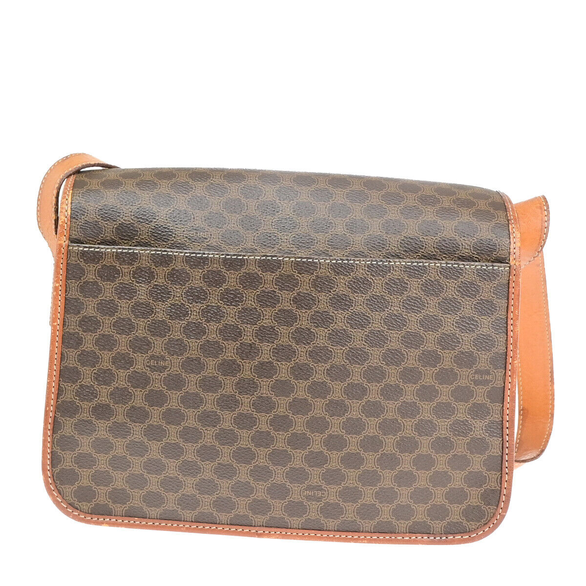 CELINE Logo Macadam Pattern Shoulder Bag PVC Leather Brown GHW Italy 05YF255