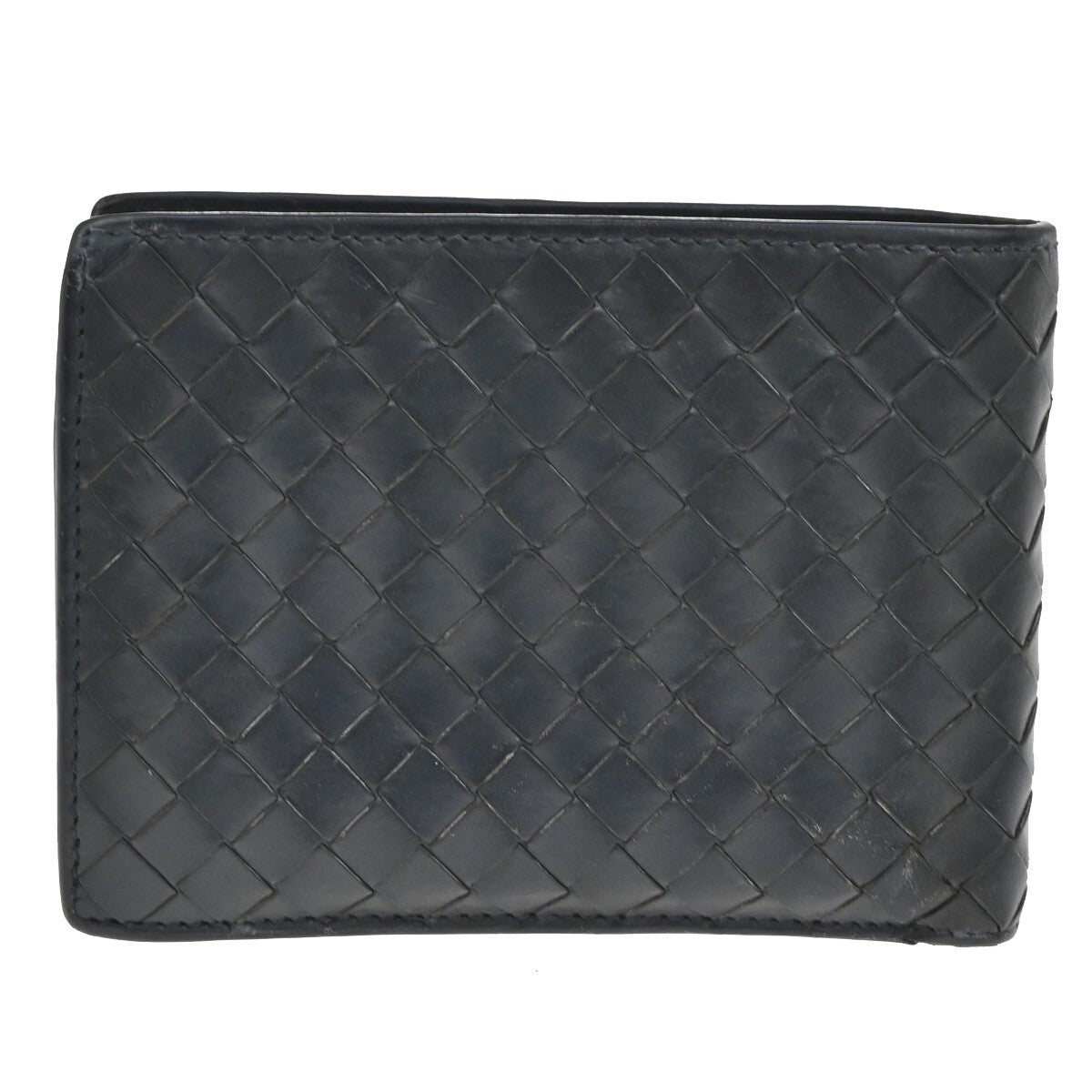 BOTTEGA VENETA Logo Intrecciato Bifold Compact Wallet Leather Navy Blue 07EE239