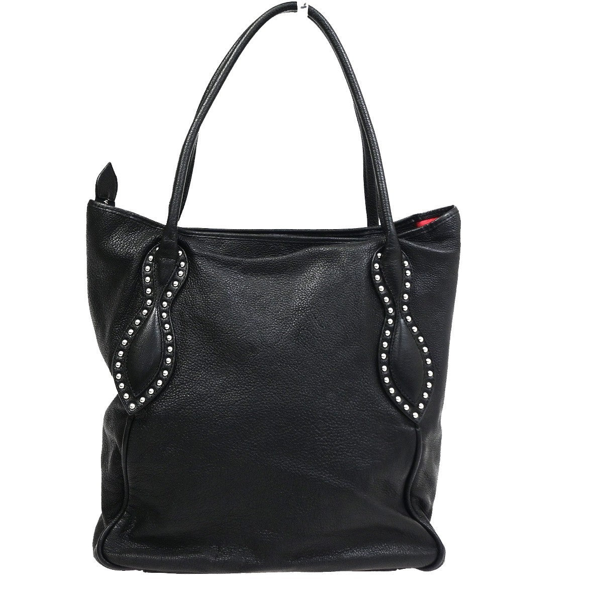 CHRISTIAN LOUBOUTIN Studs Tote Shoulder Bag Leather Black France SHW  71CB053