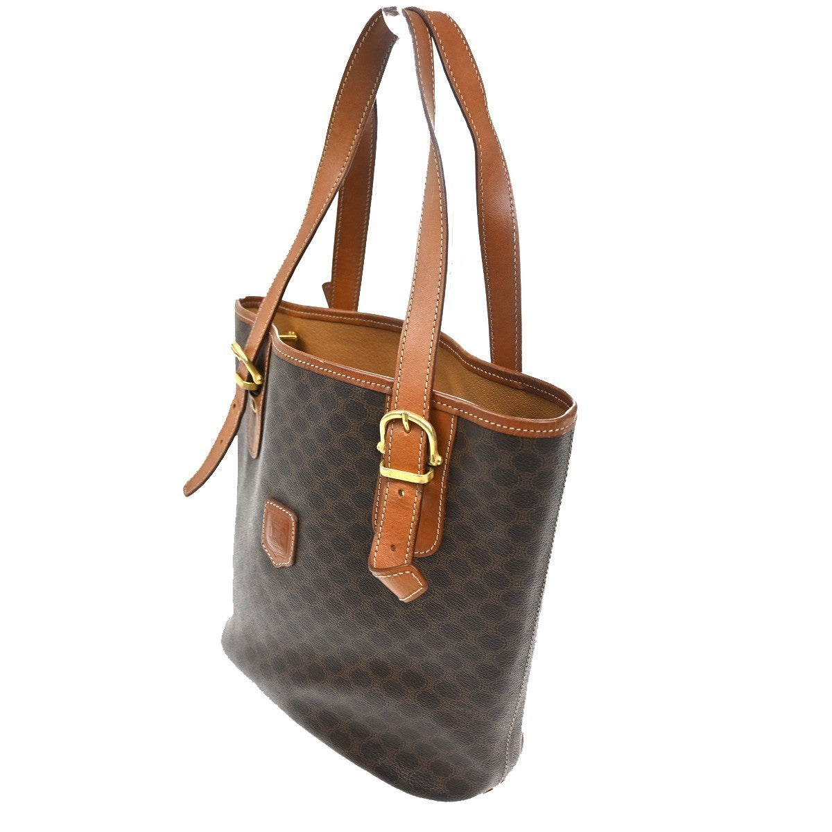 CELINE Logo Macadam Pattern Shoulder Tote Bag PVC Leather Brown GHW 33KC141