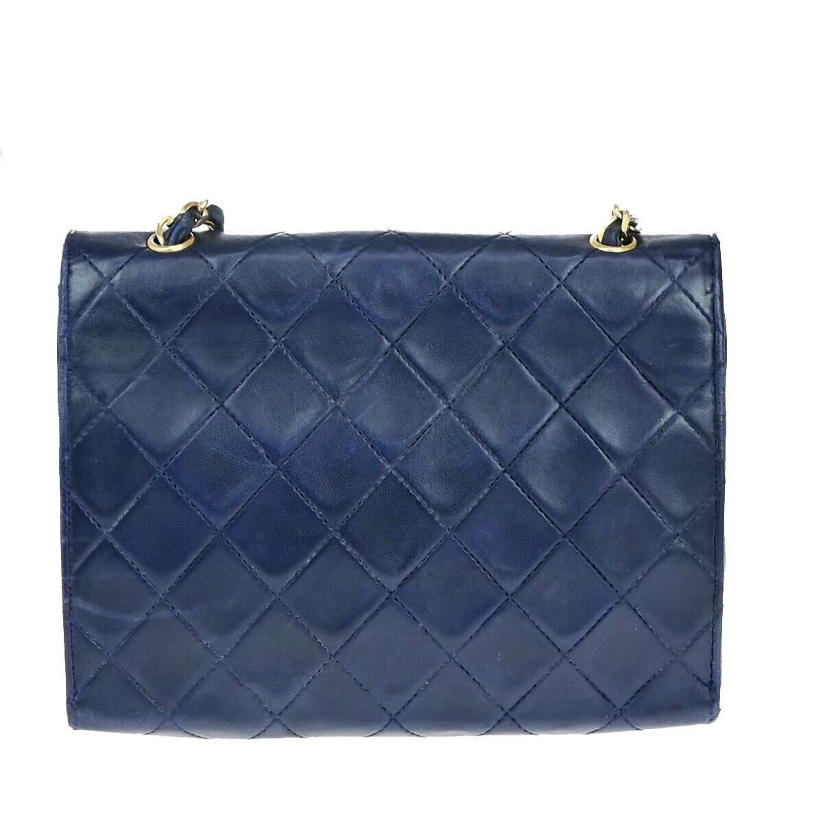 CHANEL CC Mini Matelasse Chain Shoulder Bag Leather Navy Blue Vintage 674RK667
