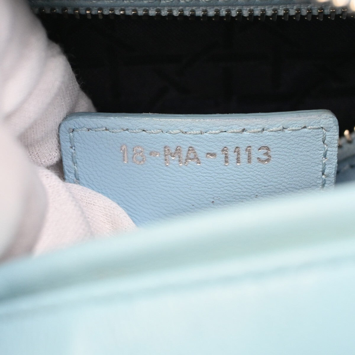 CHRISTIAN DIOR Logo Lady Cannage 2Way Shoulder Hand Bag Leather Blue 627RL153