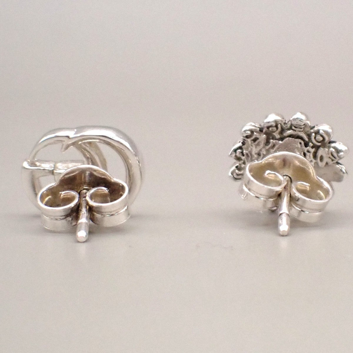 GUCCI Marmont Double G Logo Flower Motif Stud Earrings Silver 925 68CA572