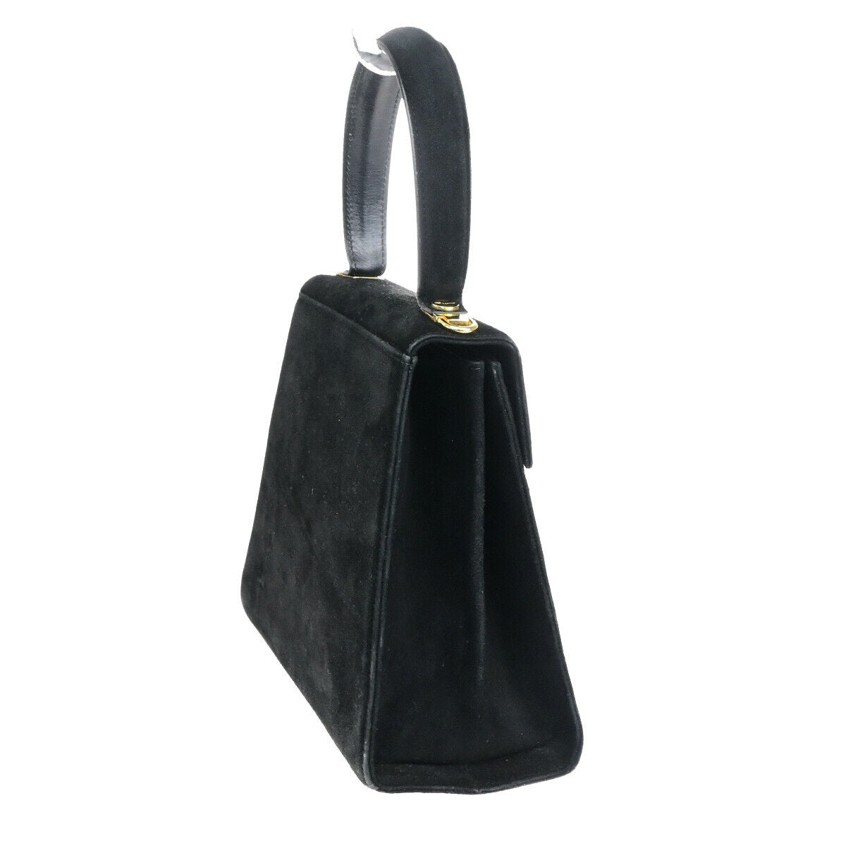 SALVATORE FERRAGAMO Logo Gancini Hand Bag Suede Leather Black GHW Italy 64YF984