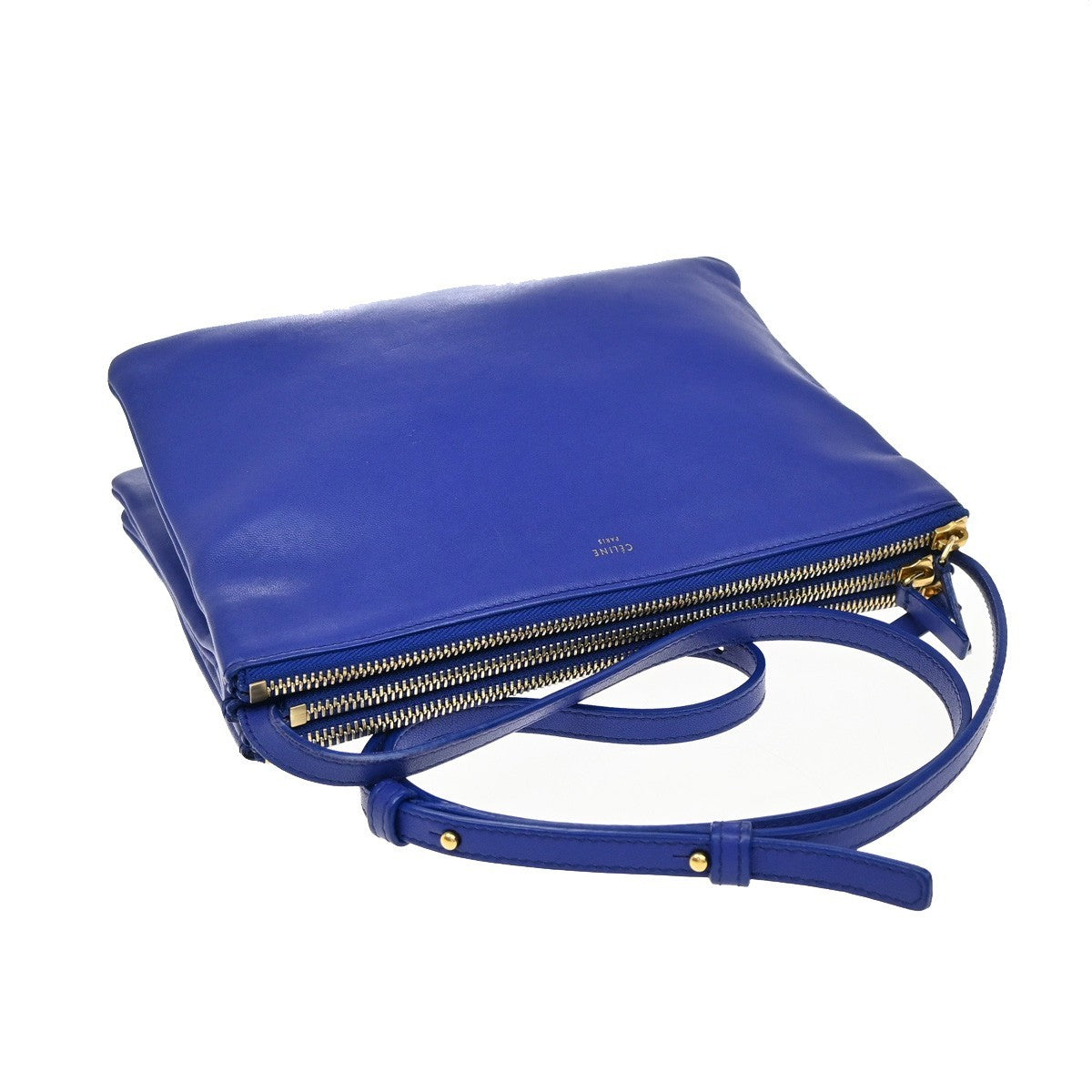 CELINE Logo Trio Crossbody Shoulder Bag Leather Blue Italy 88EG009