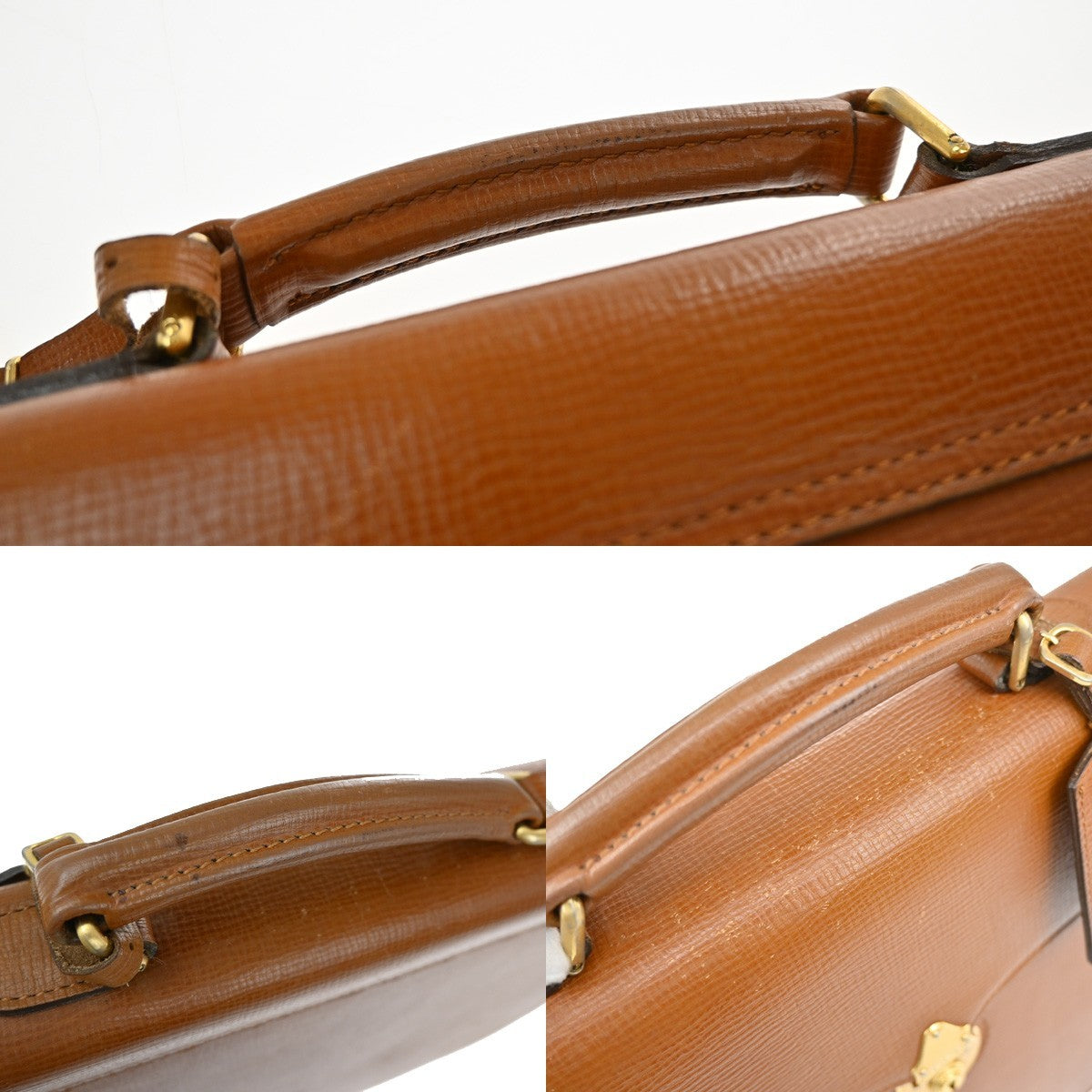 Burberrys Logo Business Briefcase Hand Bag Leather Brown GHW 09YH813
