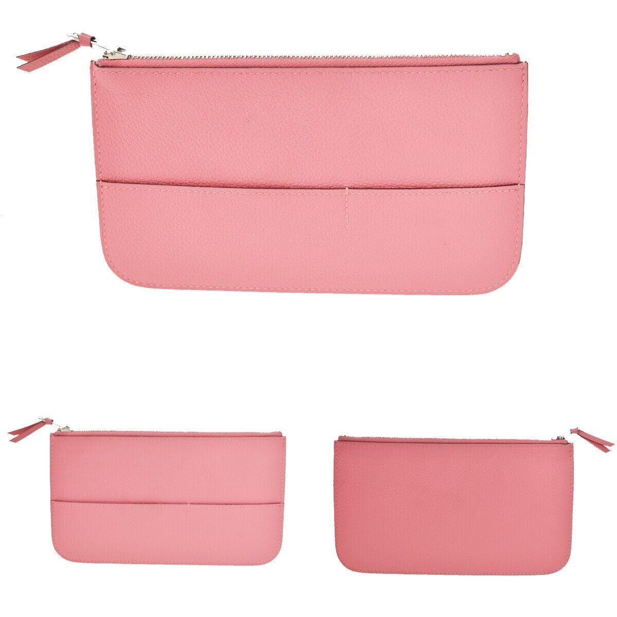 HERMES Logo Dogon GM Bifold Wallet Purse Evercalf Leather Pink France 50RC661