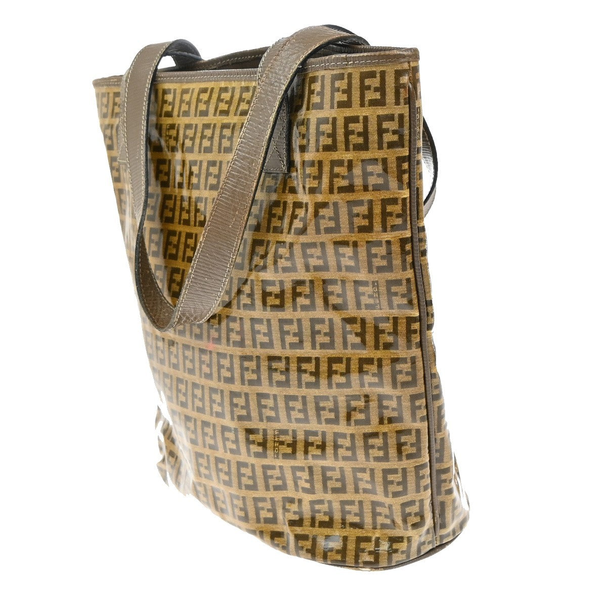 25.Live FENDI Zucchino Shoulder Tote Bag Coating Canvas Leather Brown 66KB488