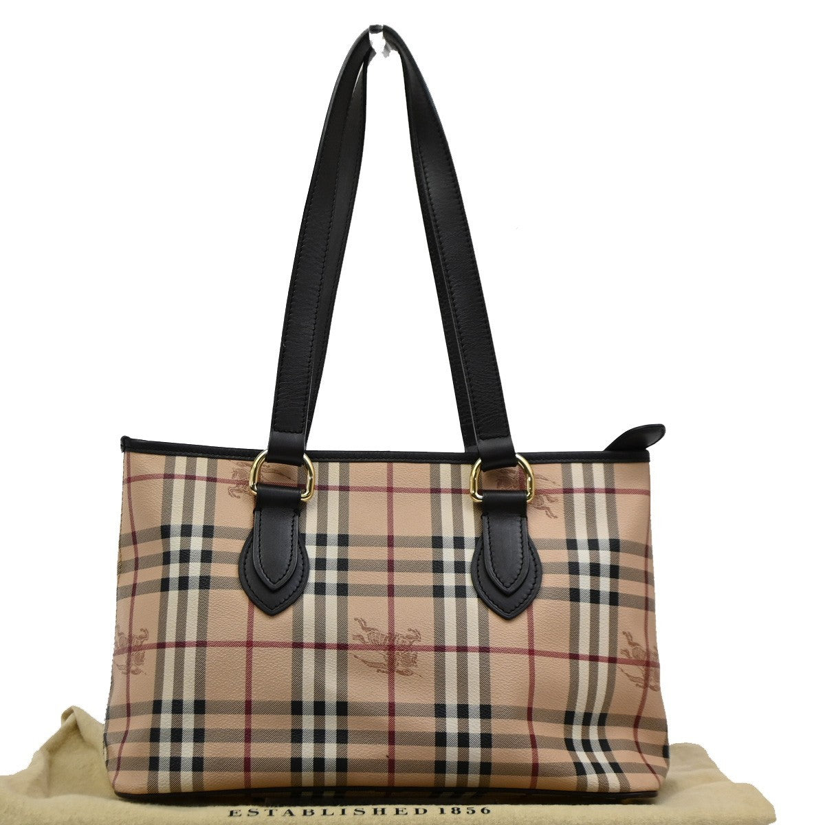 BURBERRY Logo Nova Check Shoulder Bag PVC Leather Beige Black Italy 85DA065