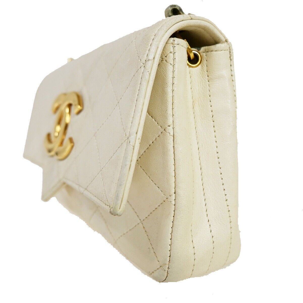 CHANEL CC Logo Matelasse Chain Shoulder Bag Leather White GHW Vintage 694RJ225