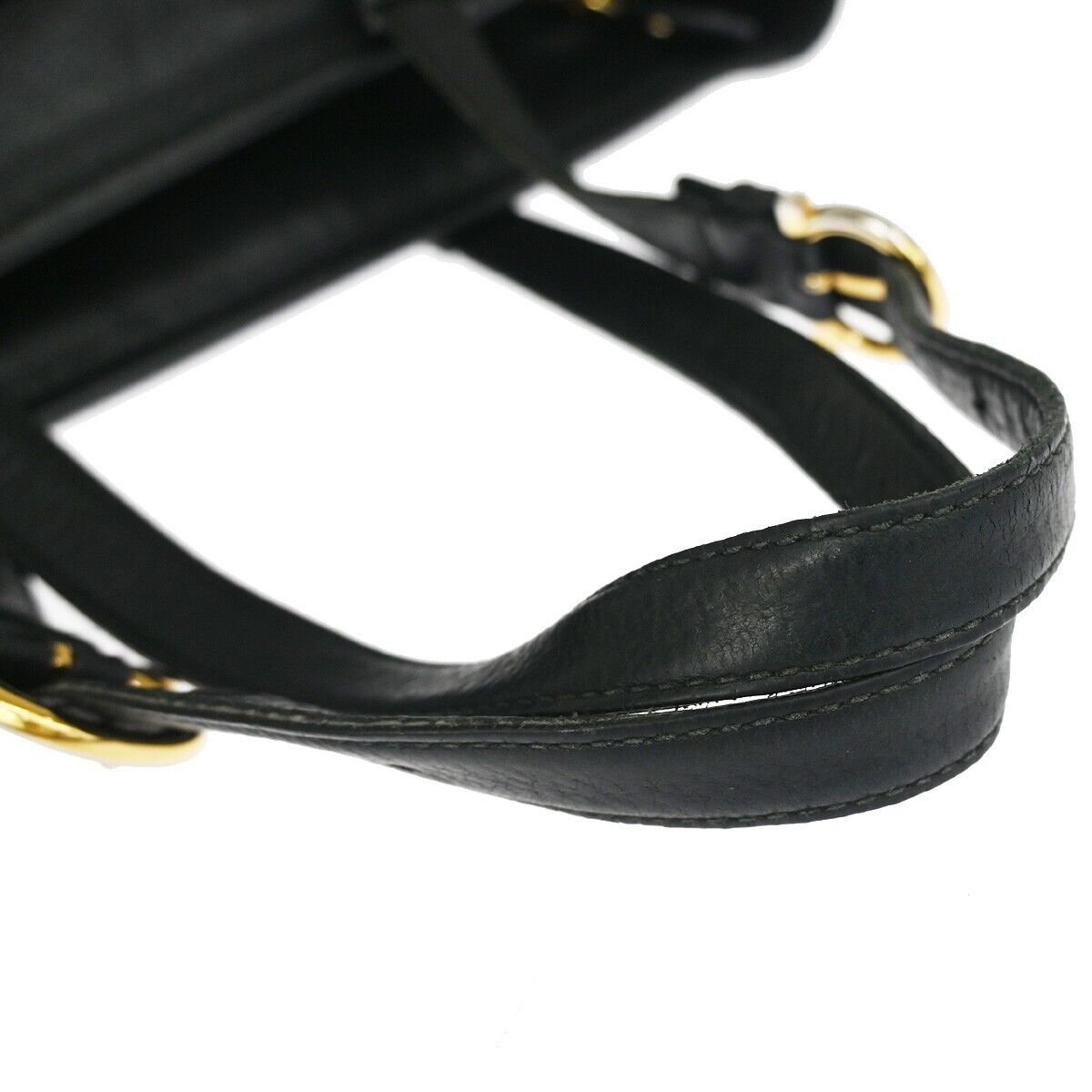SALVATORE FERRAGAMO Logo Gancini Shoulder Bag Leather Black Gold Italy 63YC962