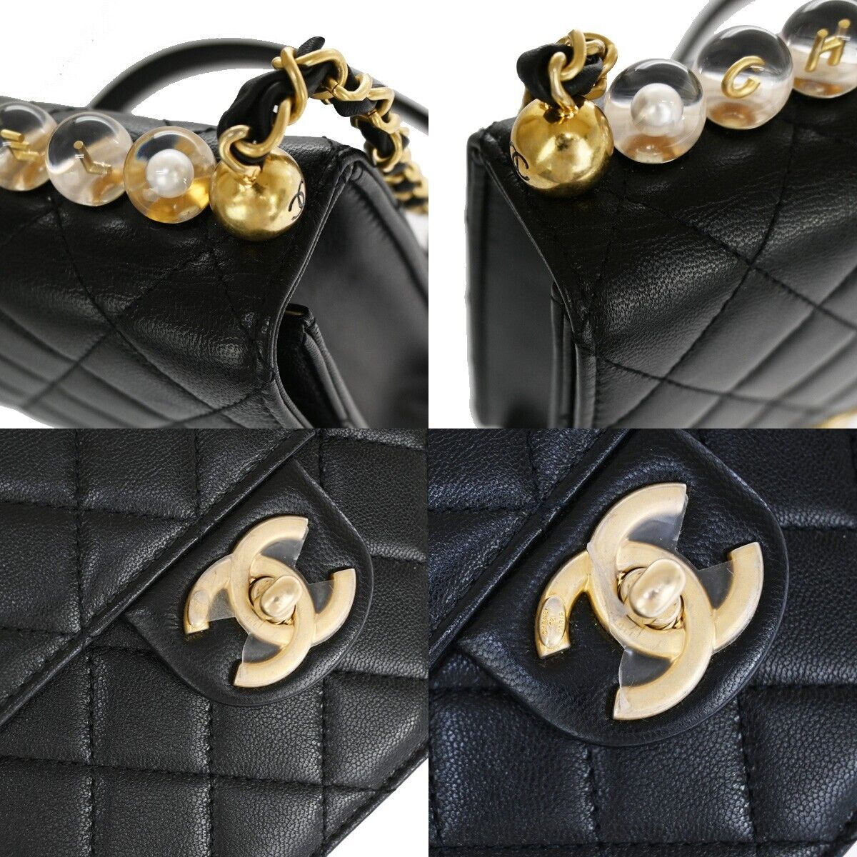 CHANEL CC Mini Matelasse Imitation Pearl Chain Shoulder Bag Leather BK 870RJ441