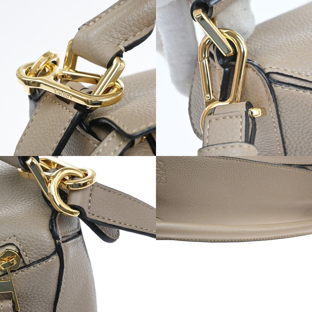 LOEWE Logo Puzzle Small 2way Shoulder Hand Bag Leather Beige Spain GHW 629RL948