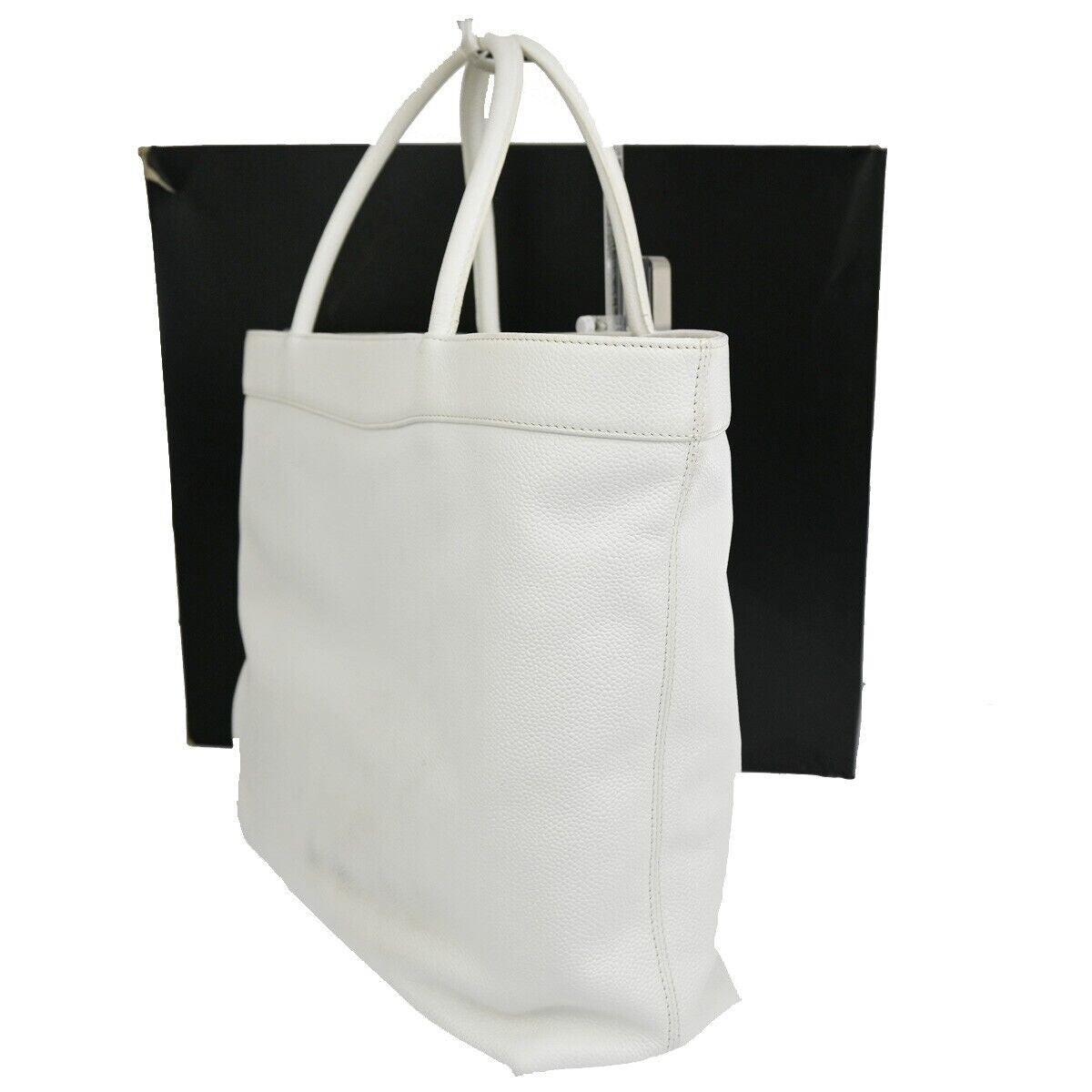 CHANEL CC Shoulder Hand Tote Bag Grained Calfskin Leather White GHW 21RJ365