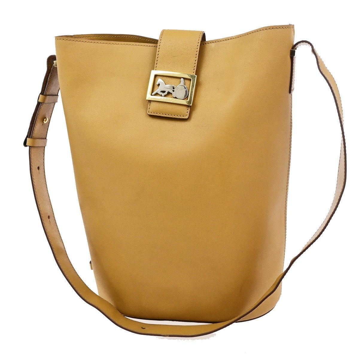 CELINE Logo Horse Carriage Shoulder Bag Leather Brown GHW Italy 68KD122