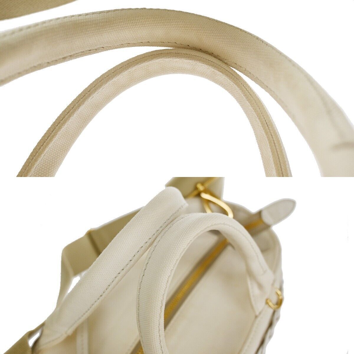 PRADA Logo Midollino Wicker 2Way Shoulder Hand Bag Canvas Leather White 686RH260