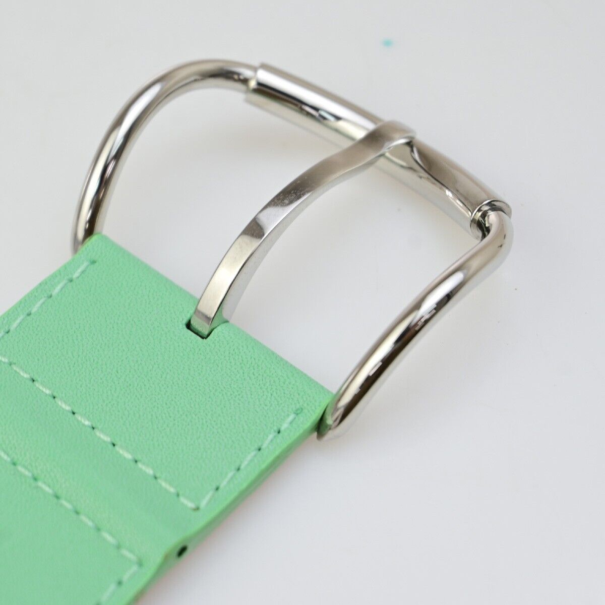 BALENCIAGA Logo Wide Bracelet Bangle Leather Light Green SHW 09KA497