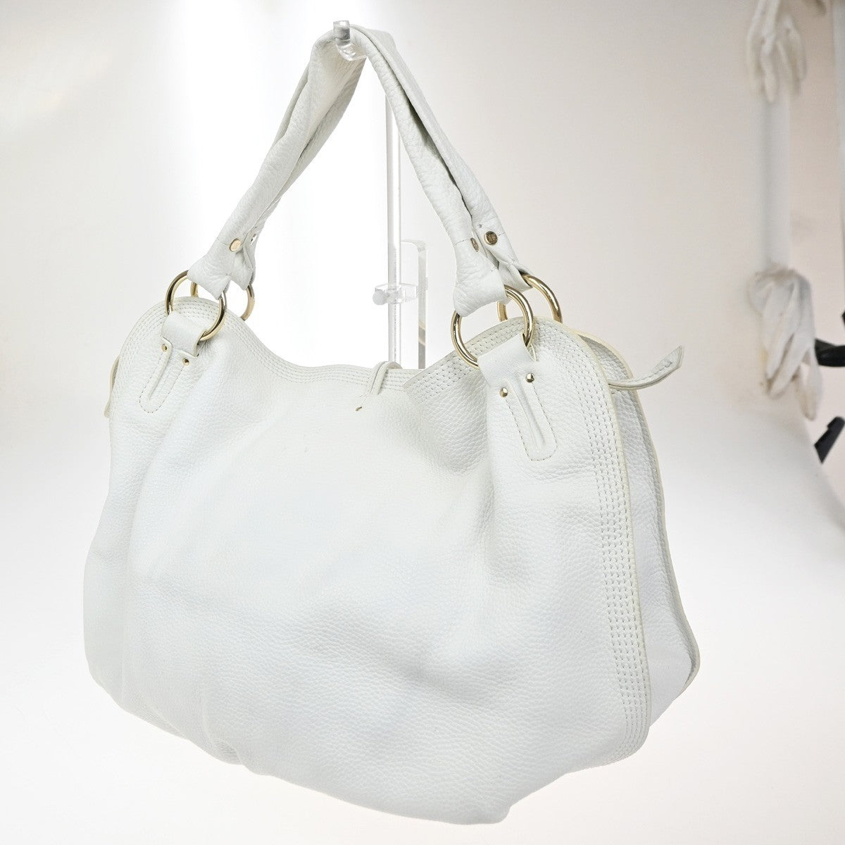 CELINE Logo Bittersweet Shoulder Hand Bag Leather Gold White GHW 35CA528