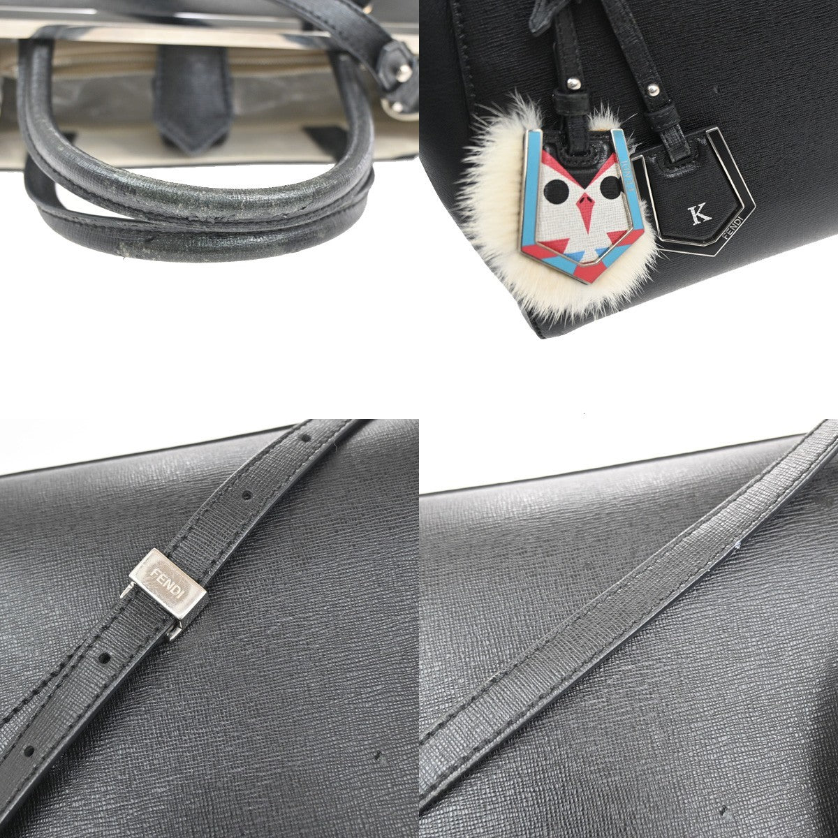 FENDI Logo Petit 2Jours 2Way Hand Bag Leather Monster Charm Black SHW 31YH824