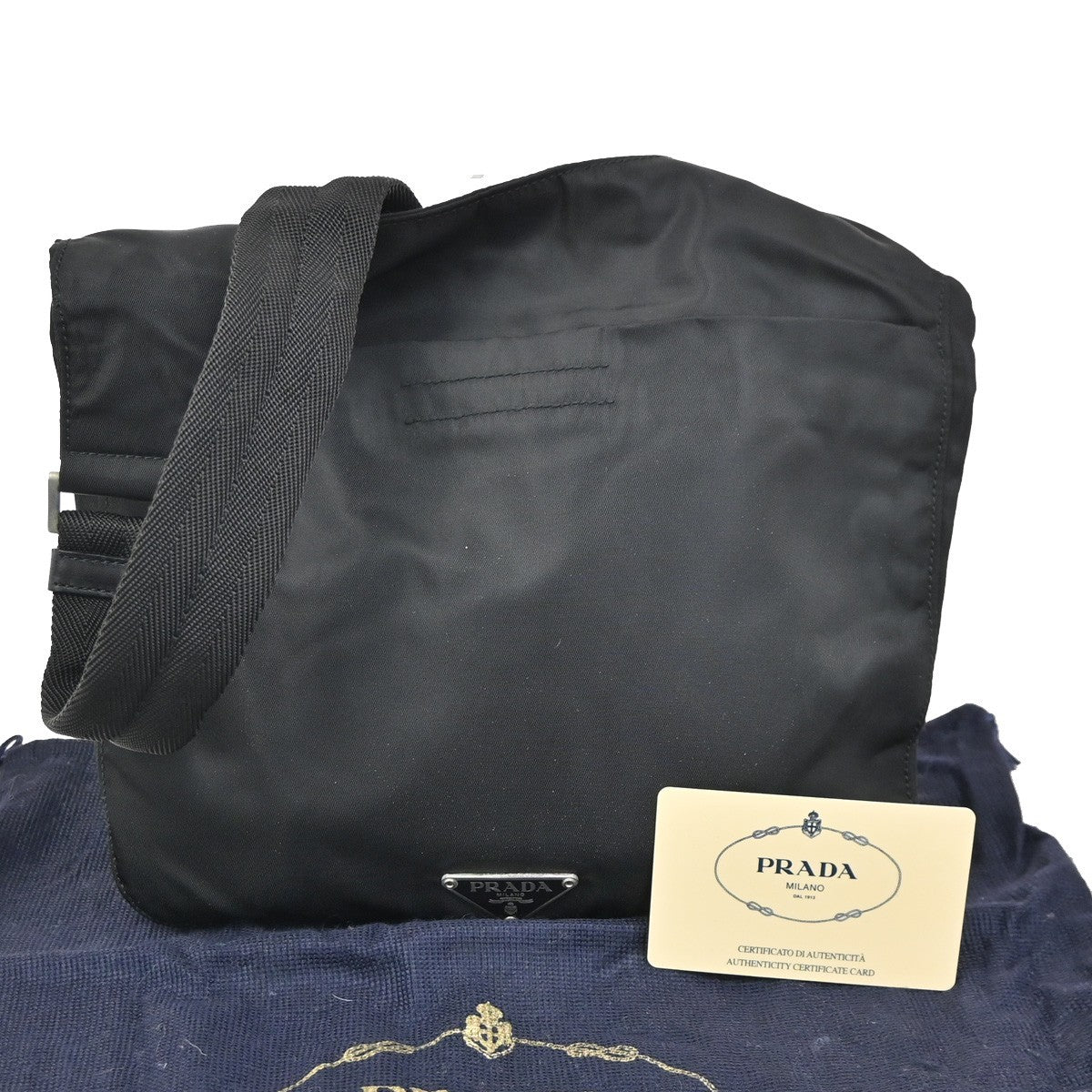 PRADA MILANO Logo Shoulder Bag Nylon Leather Black Silver Italy 87KC546