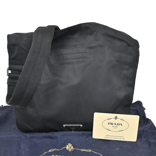 PRADA MILANO Logo Shoulder Bag Nylon Leather Black Silver Italy 87KC546