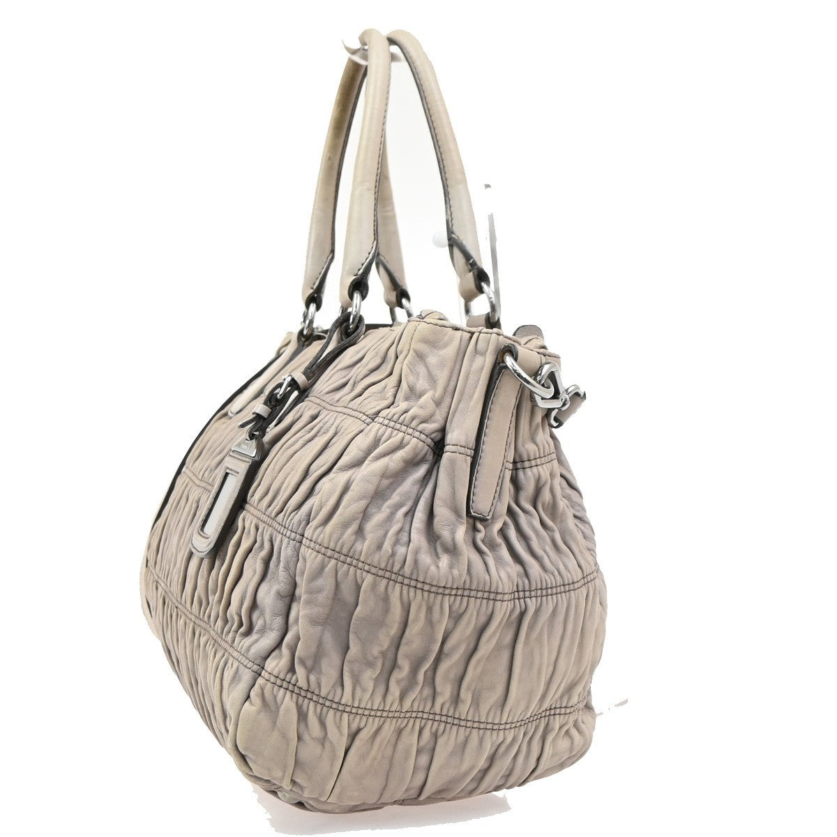 PRADA Logo Gaufre 2Way Shouler Hand Bag Leather Gray SHW Italy 35YJ258